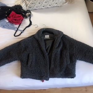 grey urban outfitters fluffy coat